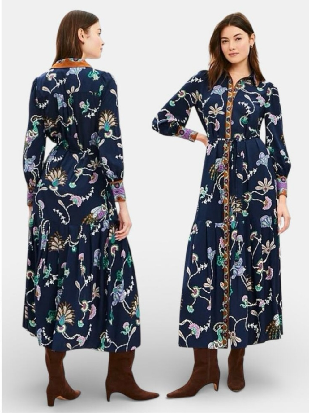 LOFT pheasant pleated floral print midi shirtdress size 2